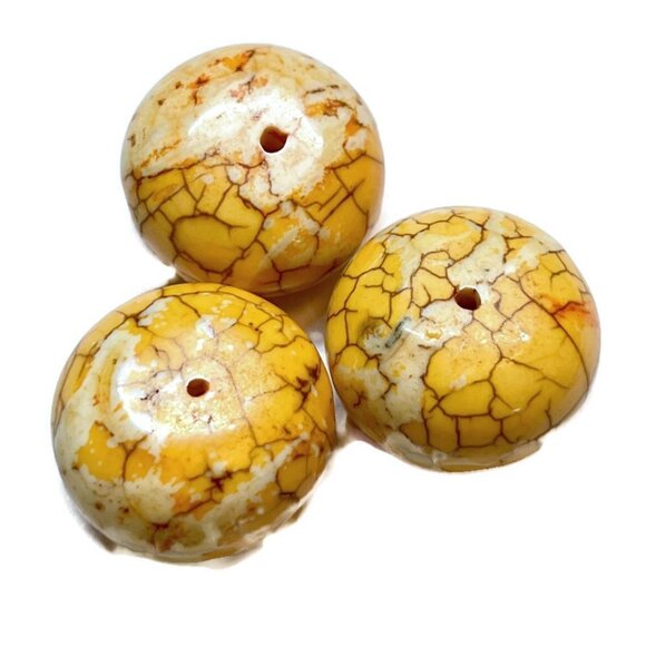 As Low As $2 Very Large Yellow Howlite Rondelles 25mm x 15mm (3) - Picture 2 of 3